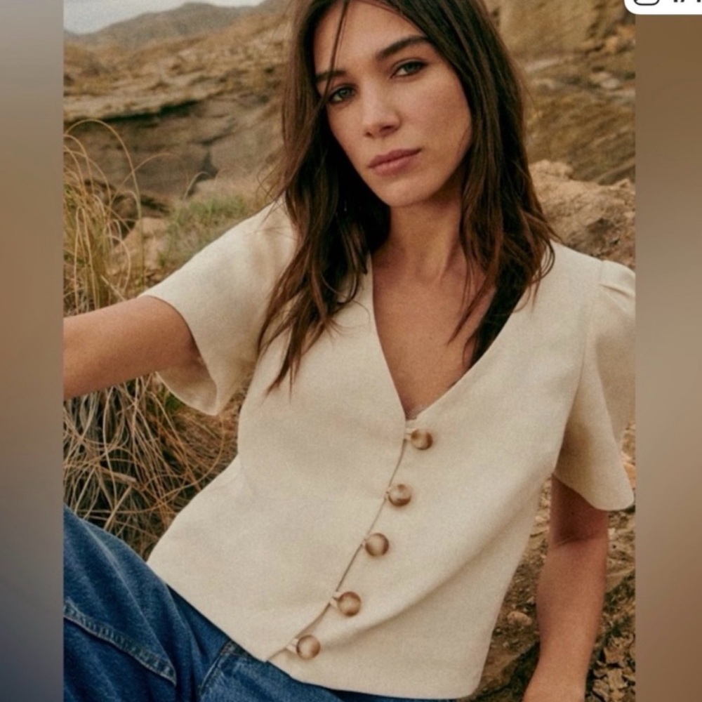 Sezane Ivory Button Blouse